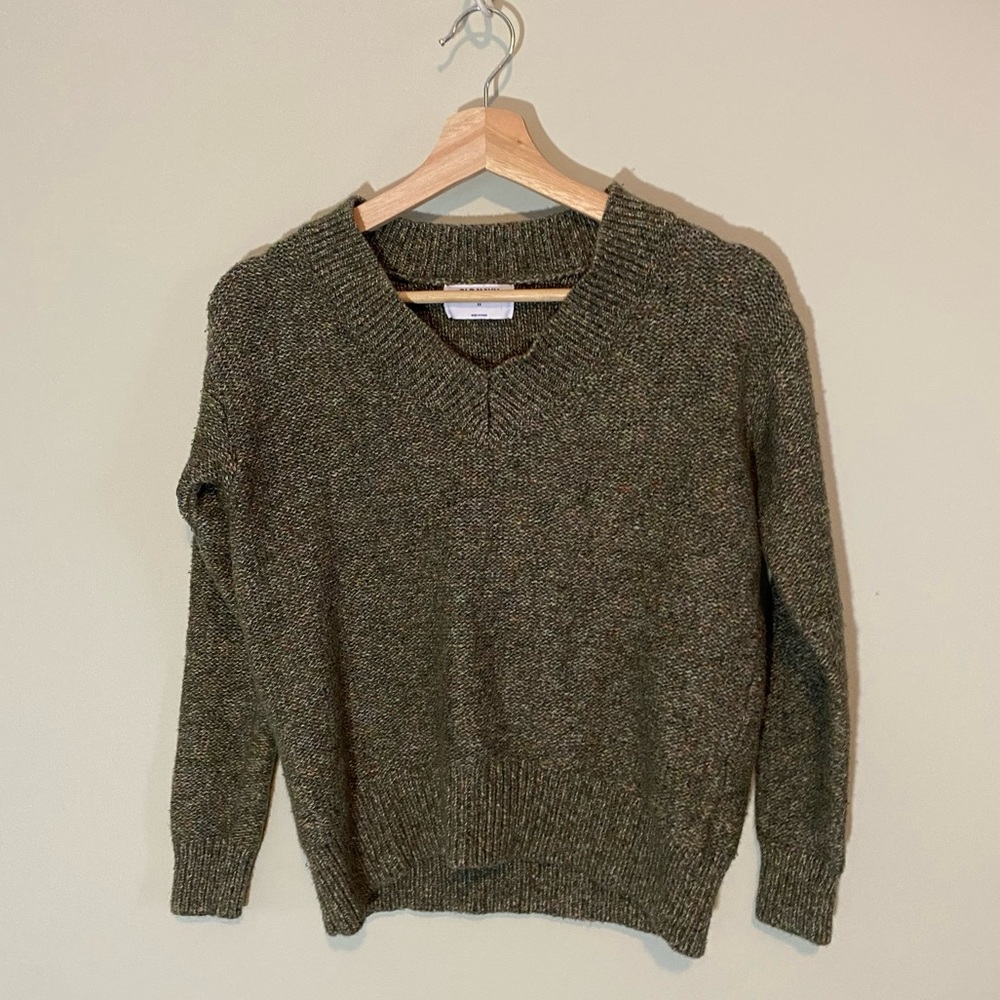 Green V-Neck Knit Sweater